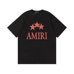AMIRI Black Short Sleeve Logo Tee with Red Graphic